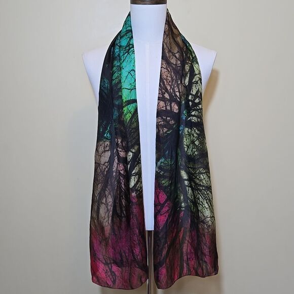 Asian Eye 100% Silk Scarf Artisan Wearable Art To Wear Tree Of Life Festival - Picture 9 of 10